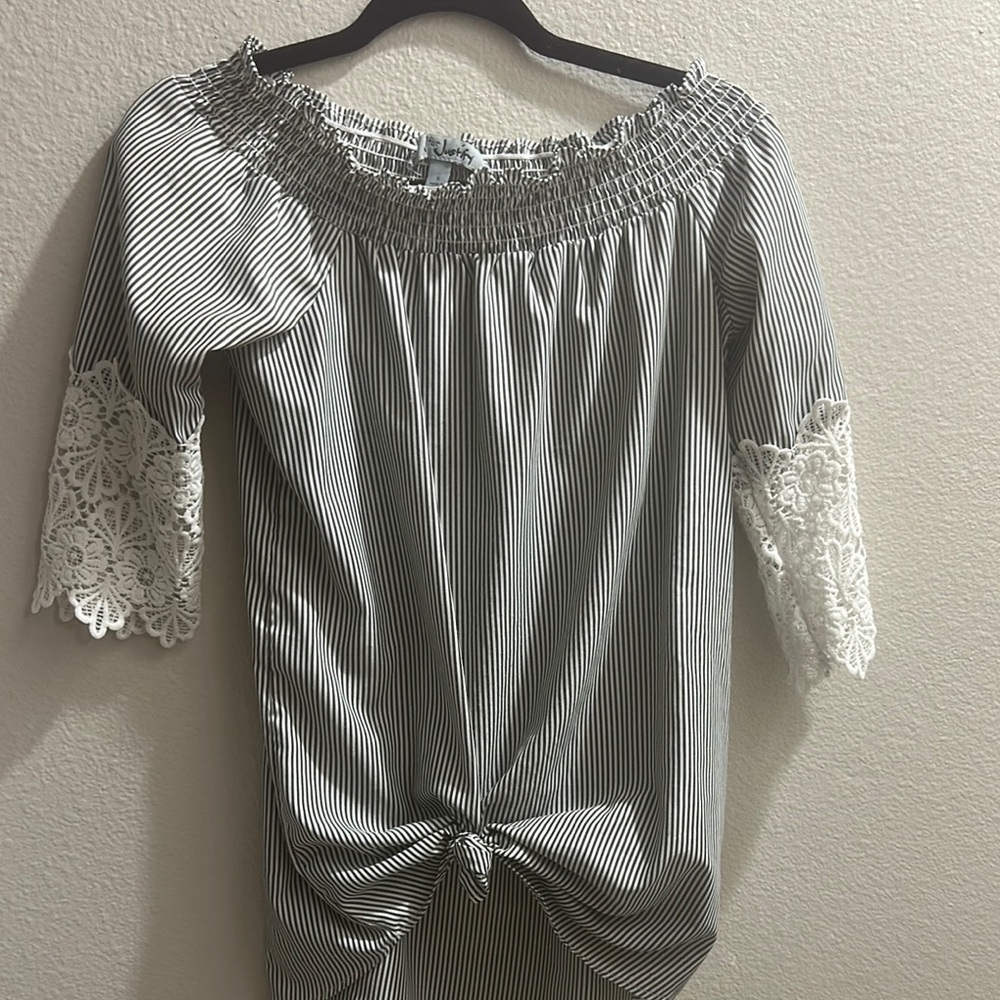 Gray & White Blouse